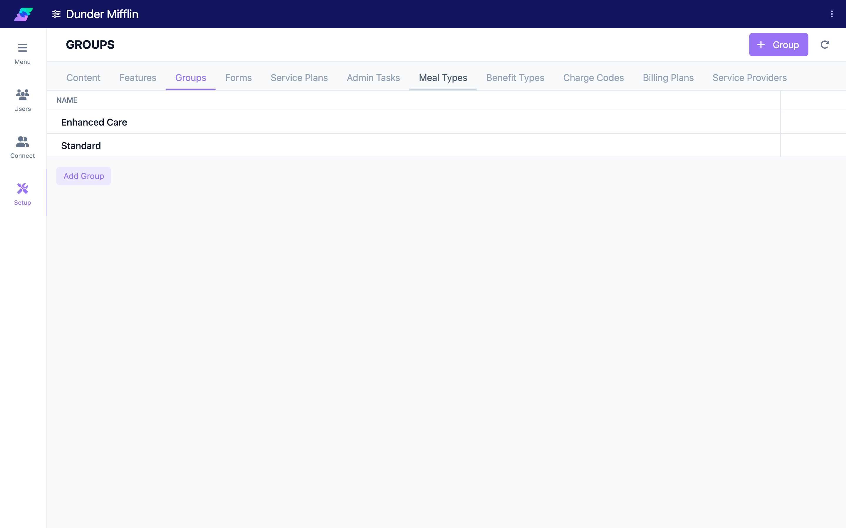 Setup page tabs