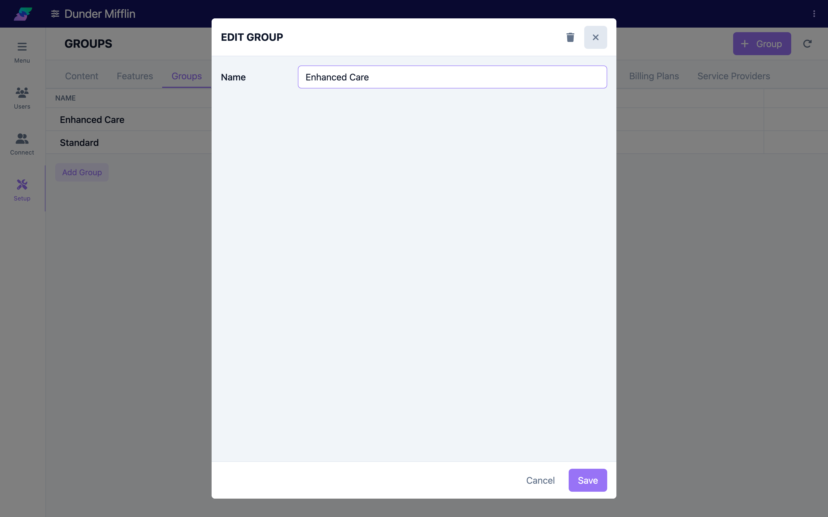 Renaming an existing group