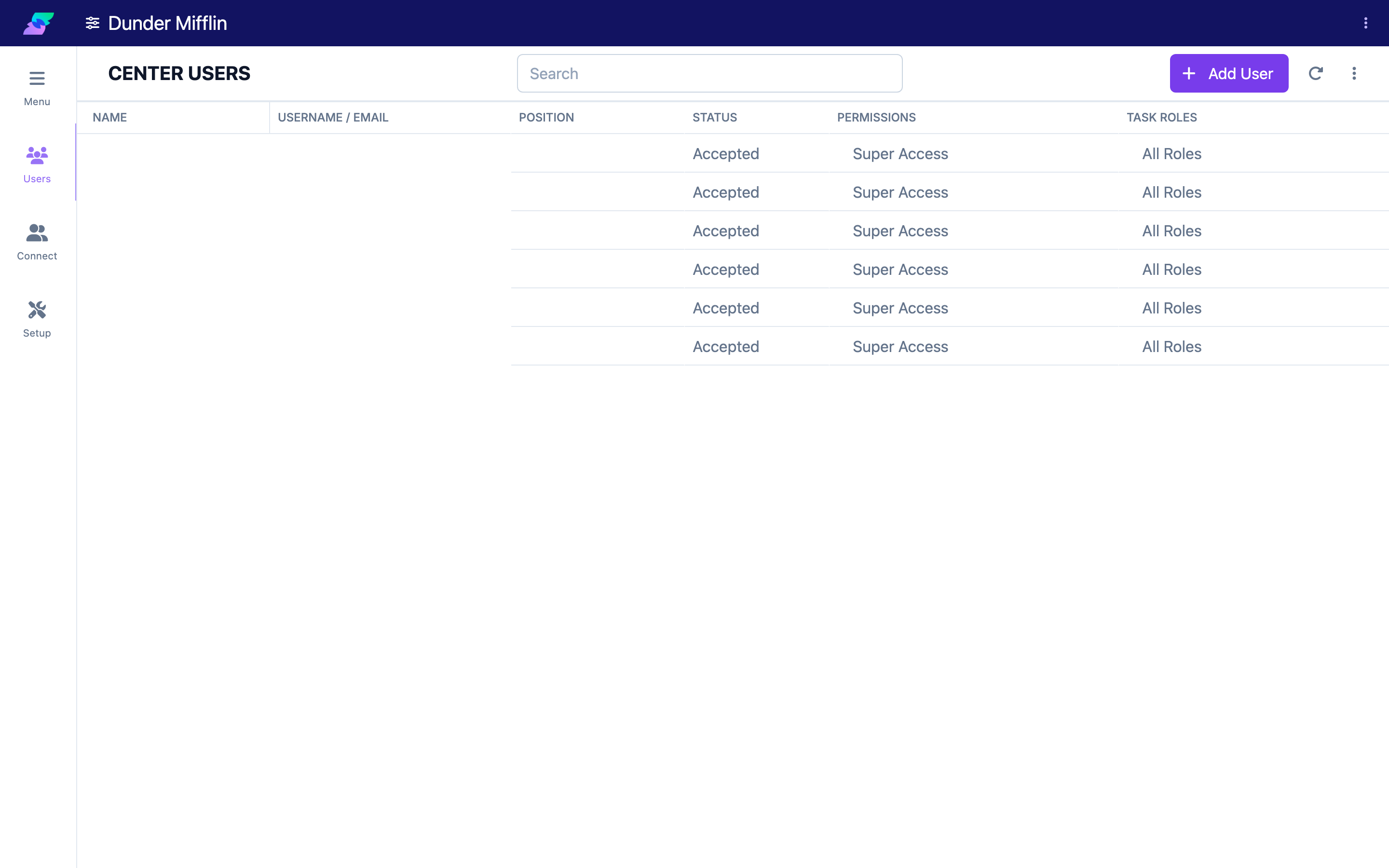 Add User button on the Users page