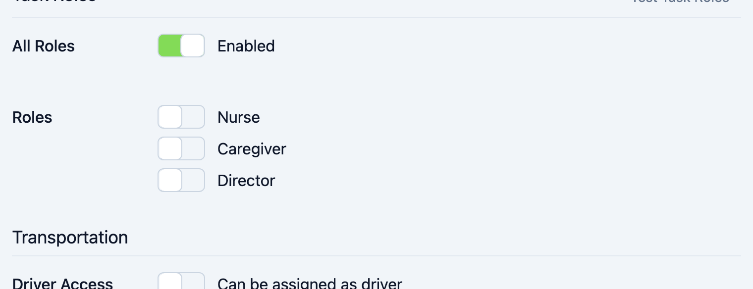 Individual Task Role toggles