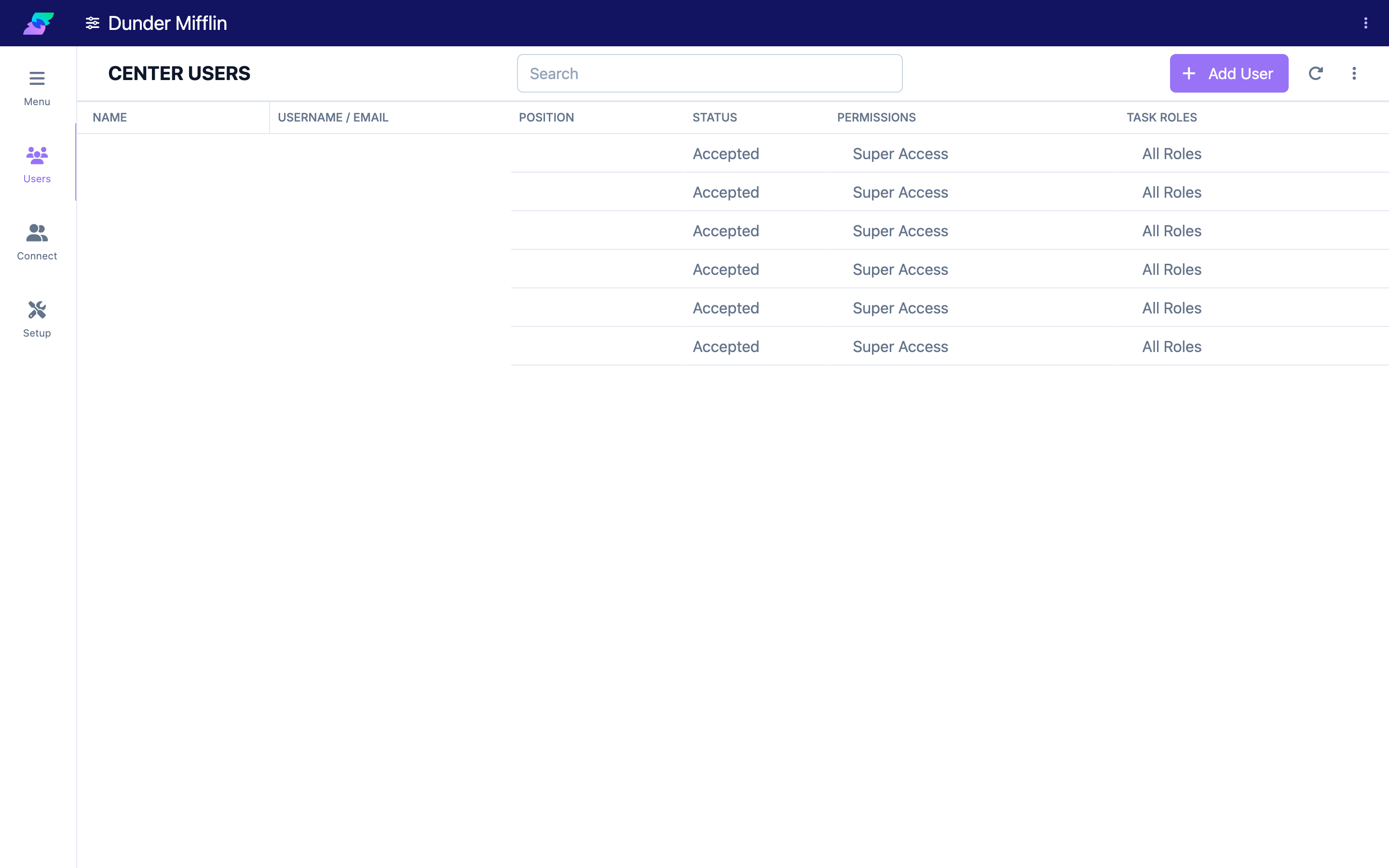 Center Users page