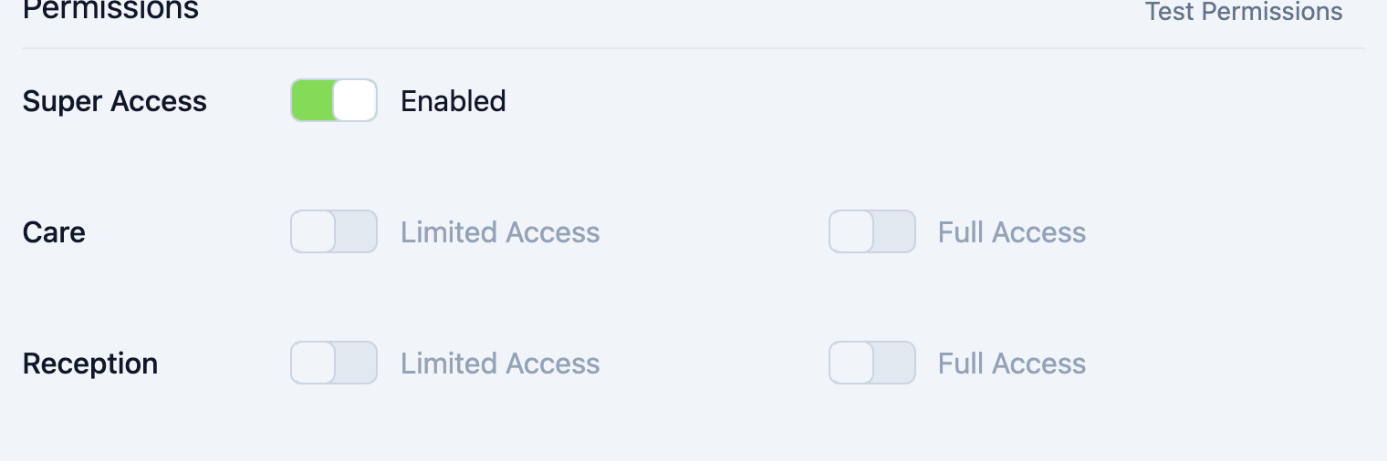 App permission group with Full Access and Limited Access toggles