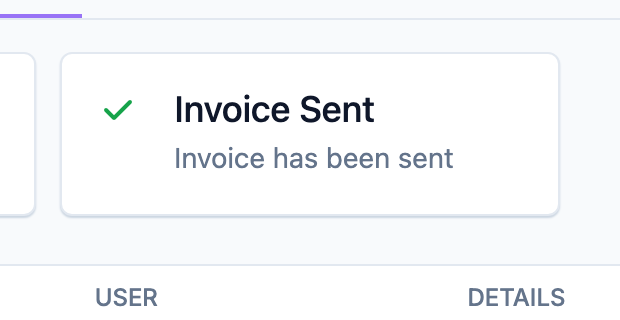 Activity tab, "Invoice Sent" progress card