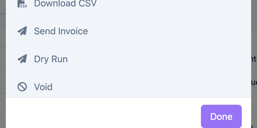 Dry Run entry in the invoice actions menu