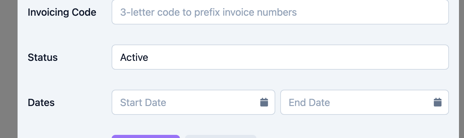 The Invoicing Code and Status fields