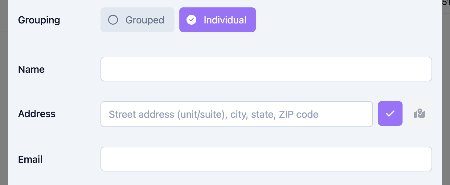 The payor form showing the Grouping options