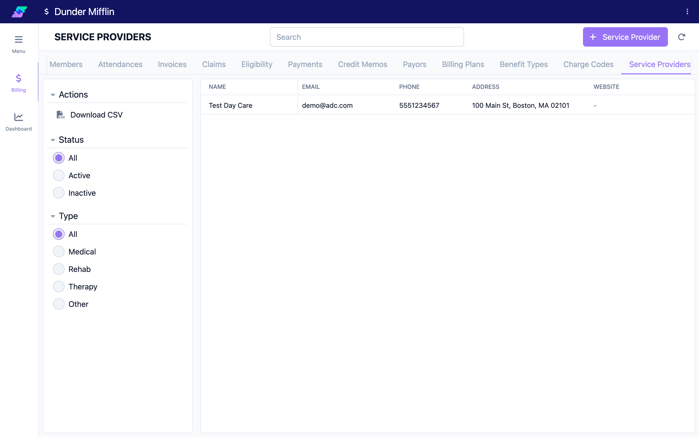 The Service Providers tab with the Service Provider add button