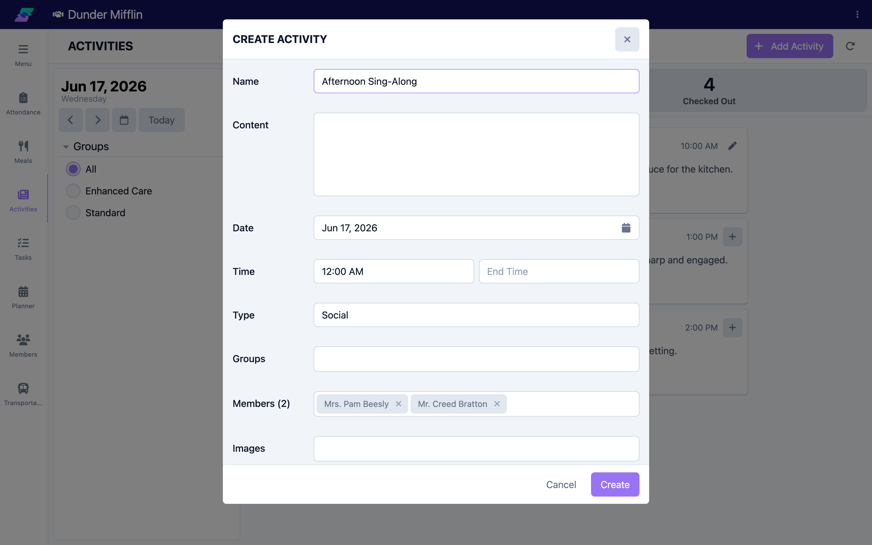 Members selector with participants added