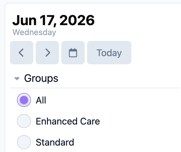 Activities date selector and Groups filter