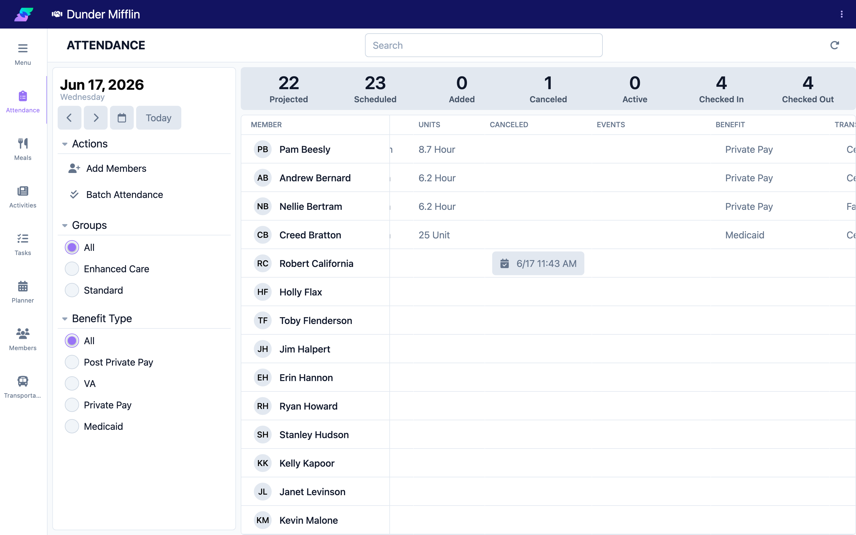 Benefit column showing the updated payor