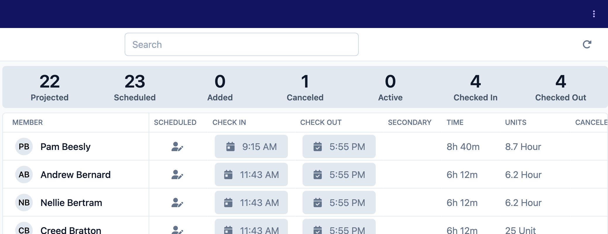 Attendance statistics bar