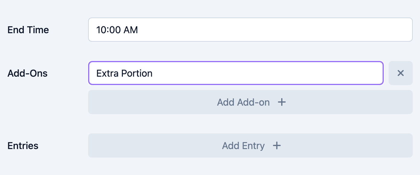 Add-ons section with option labels