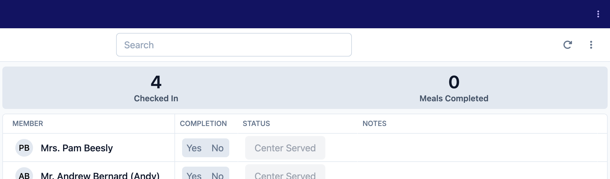 Meals statistics bar updating as meals are recorded