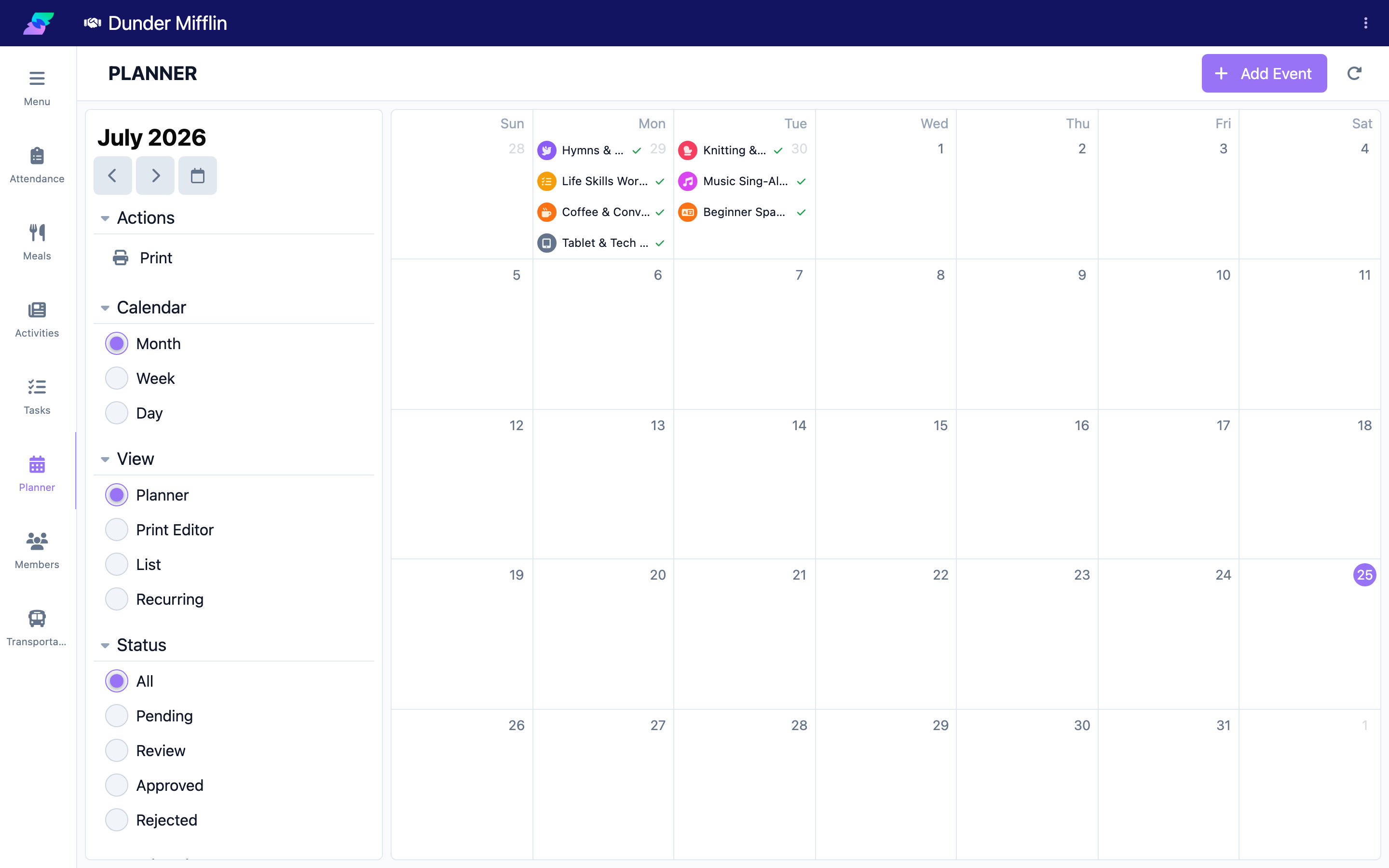 Planner with the Add Event button
