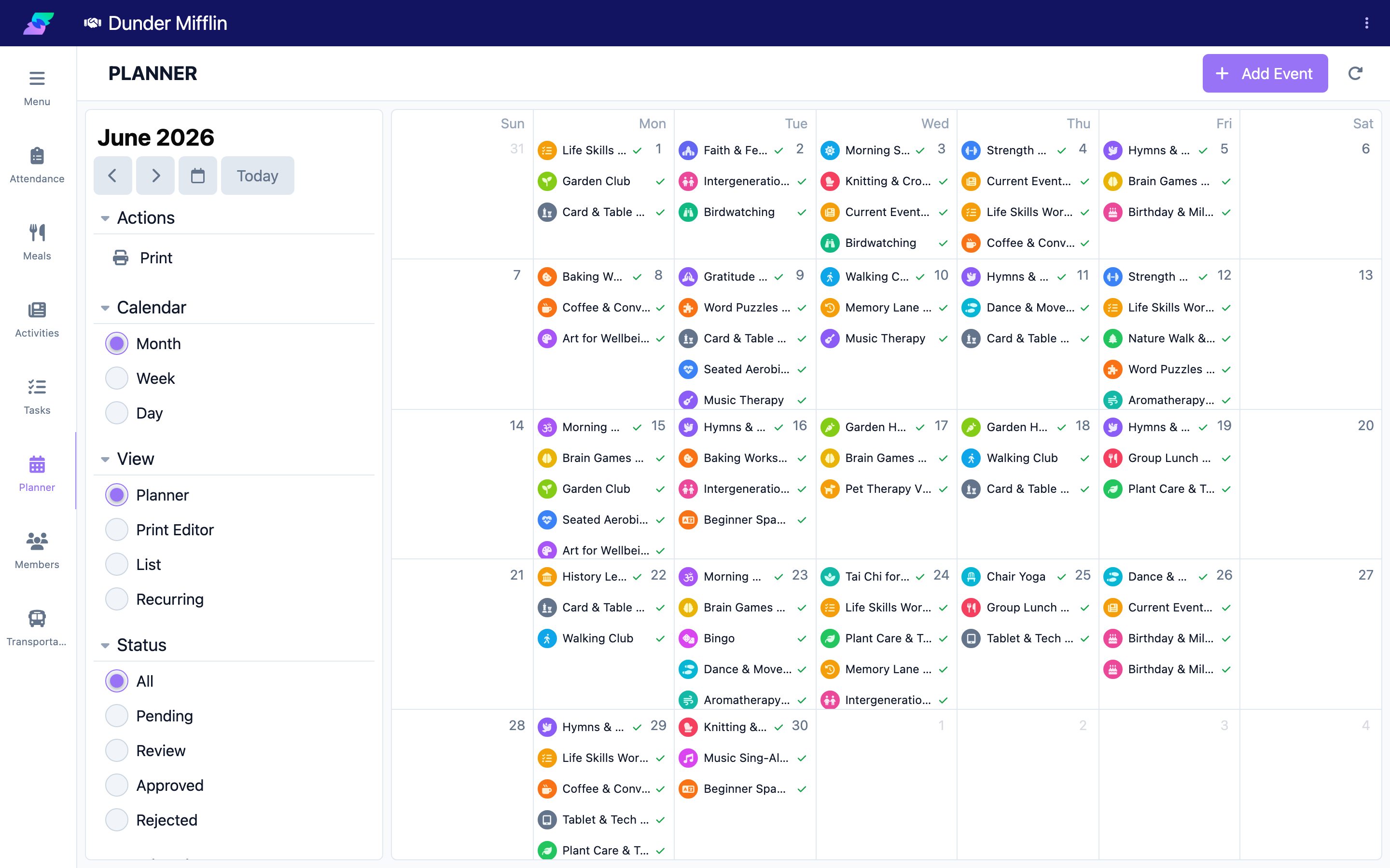 New event on the Planner calendar