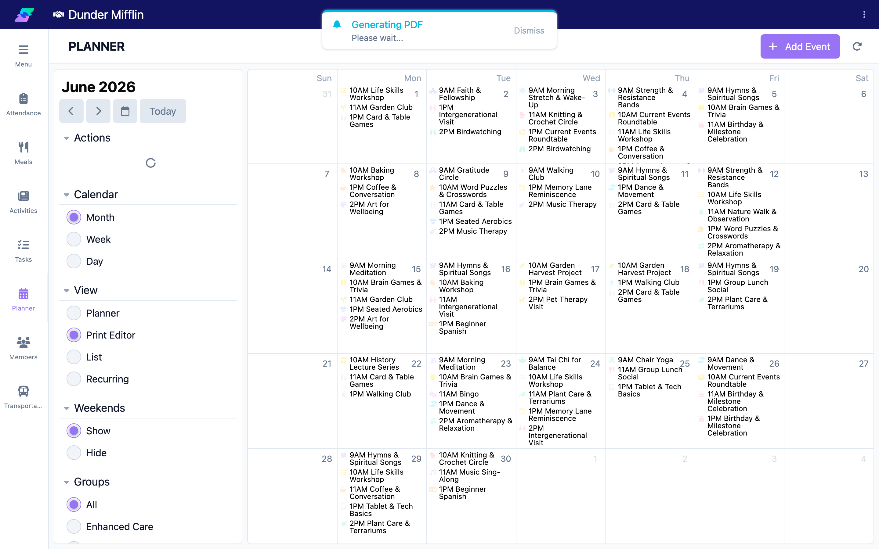 Actions menu with the Print option