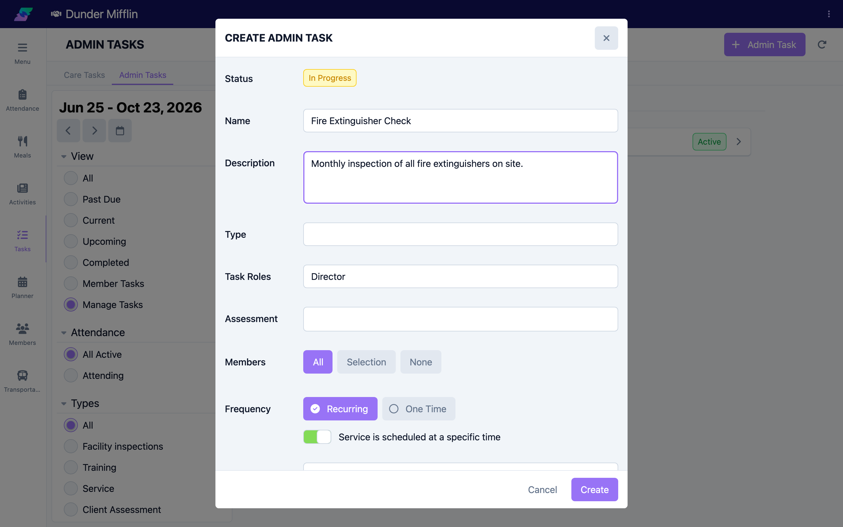 Admin Task form details