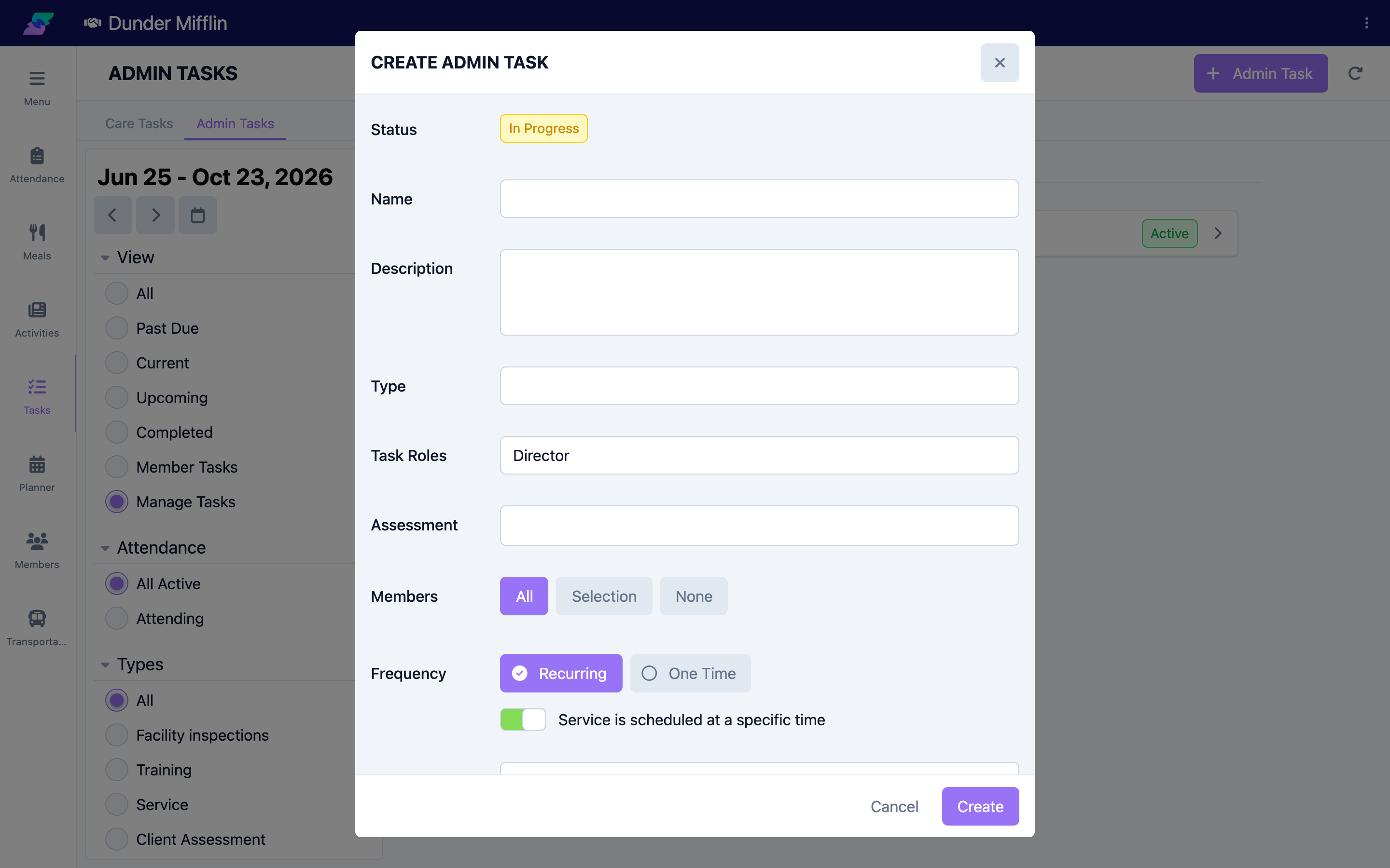 Admin Task form