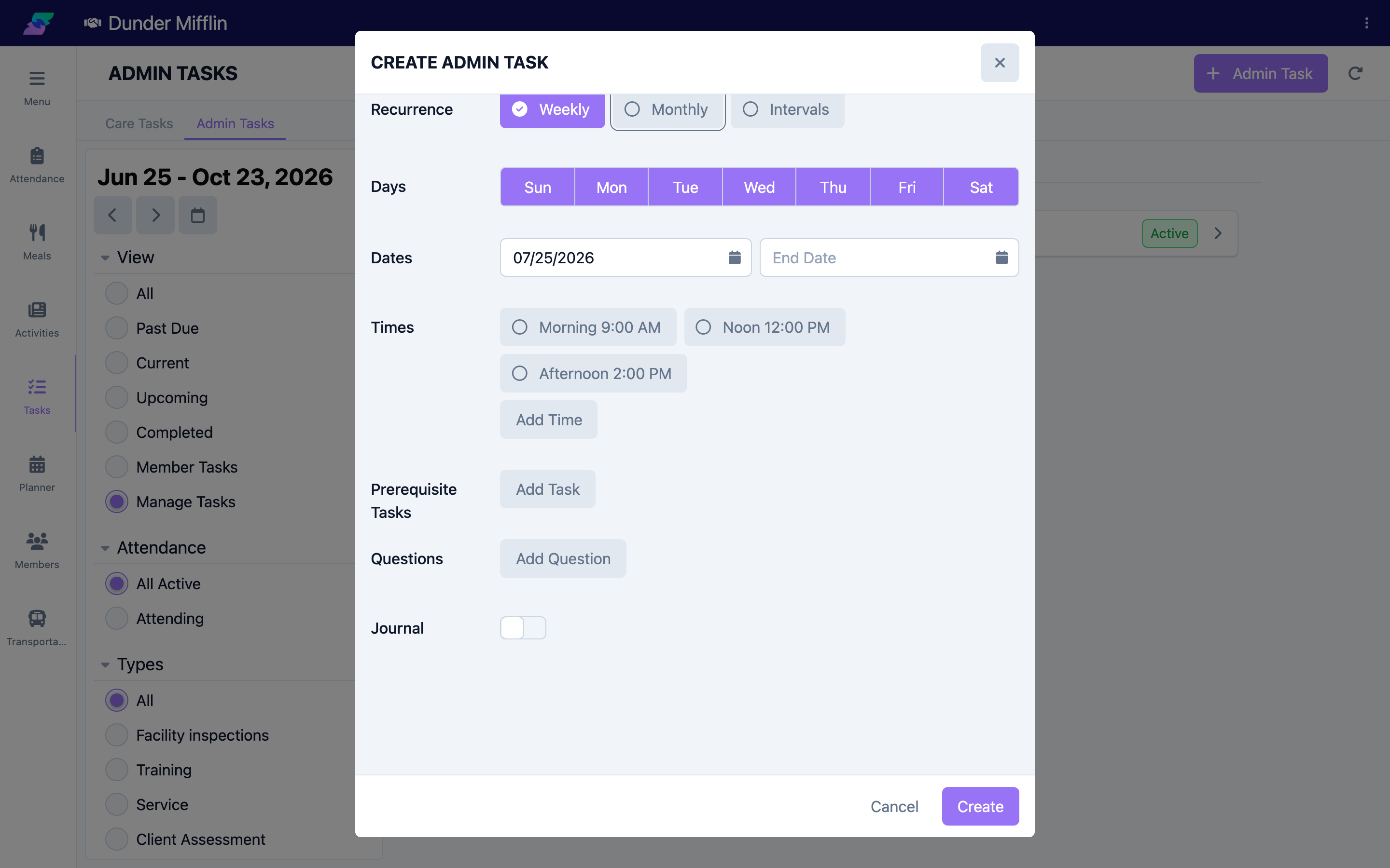 Admin Task prerequisite tasks and questions