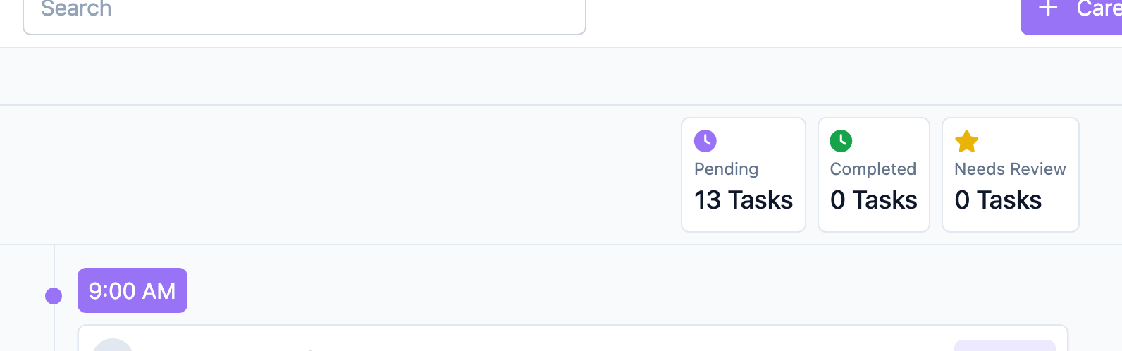 Care Tasks summary tiles