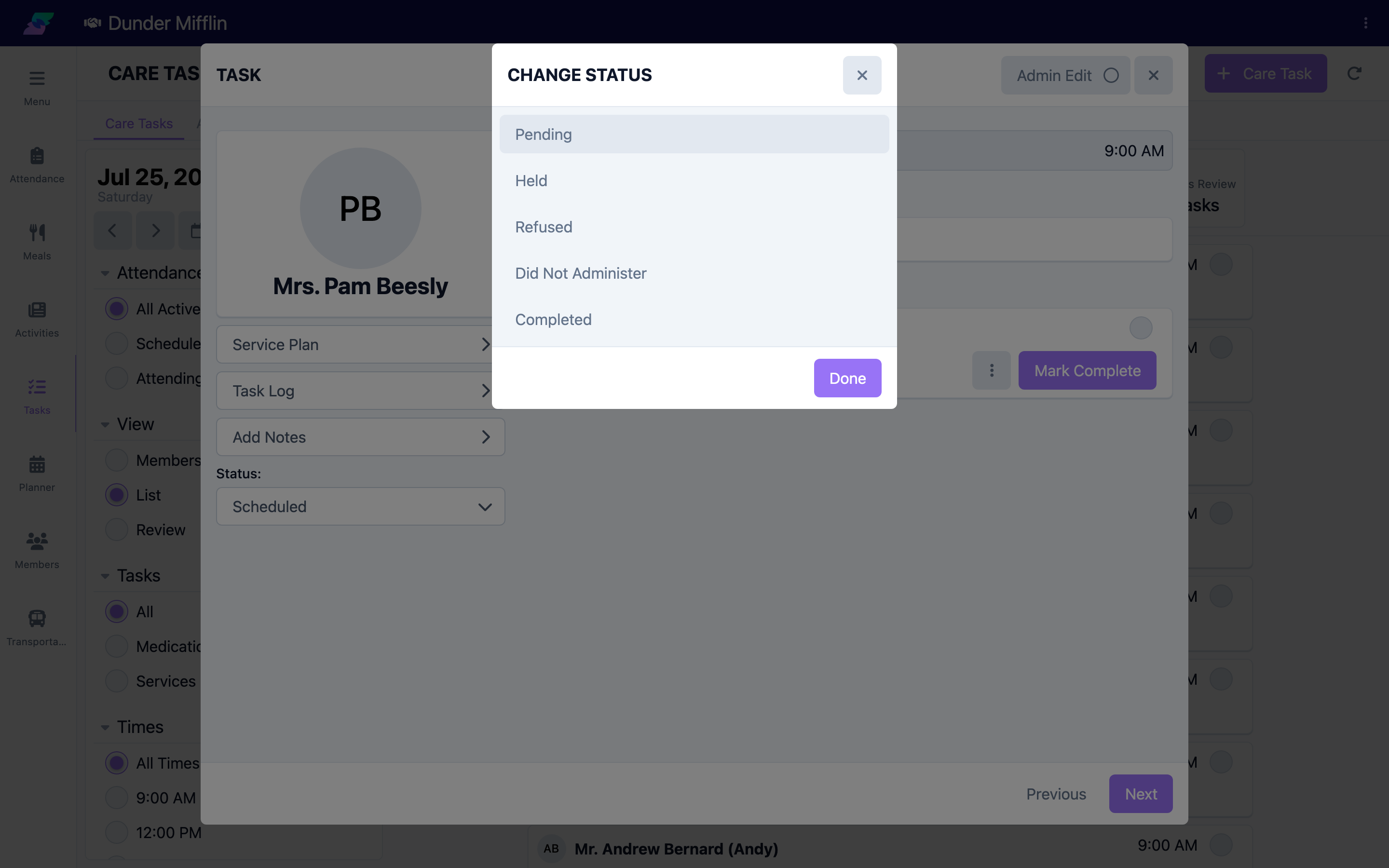 Task status options