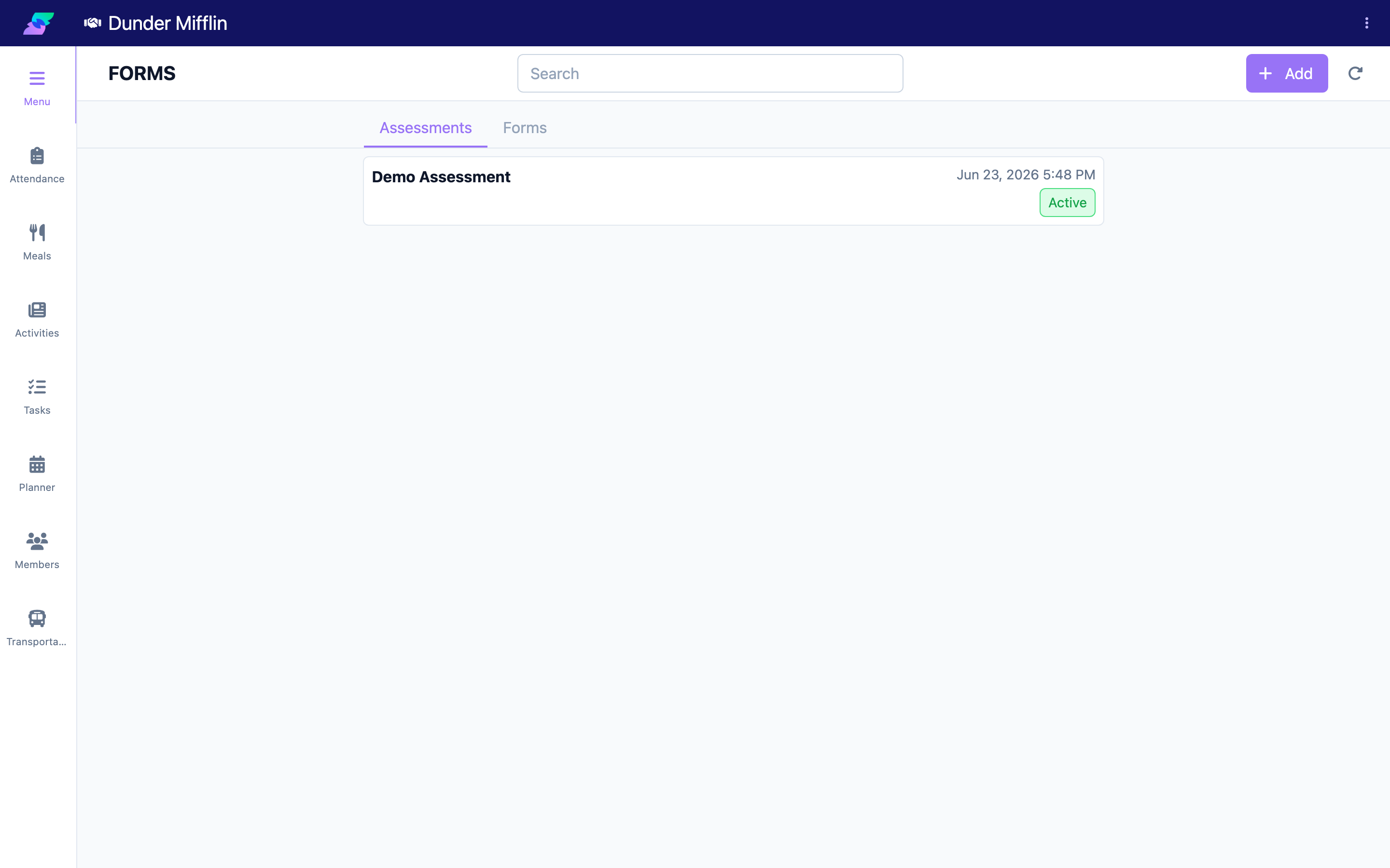 Form Templates page with Assessments and Forms tabs
