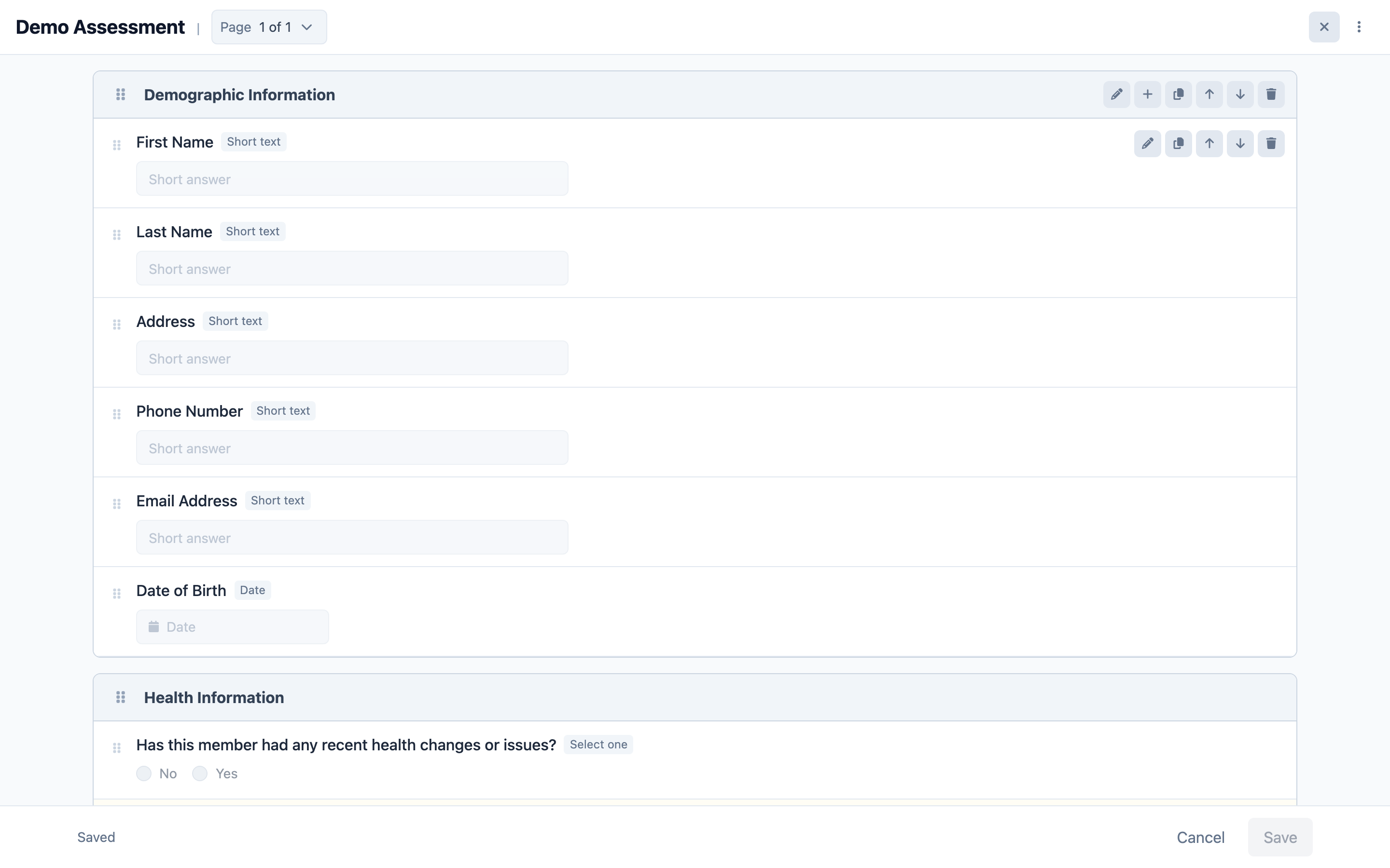 Form Builder showing a page and section