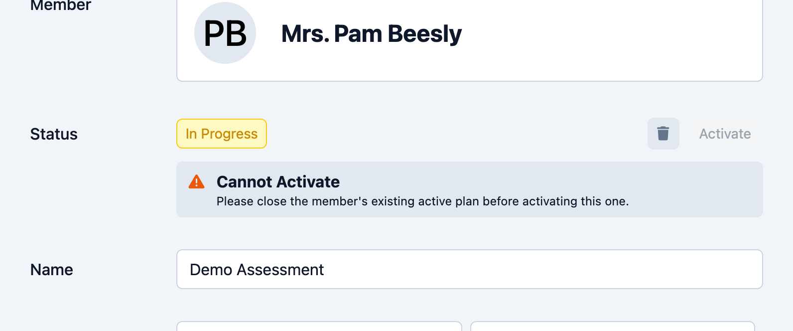 Activate button on the plan