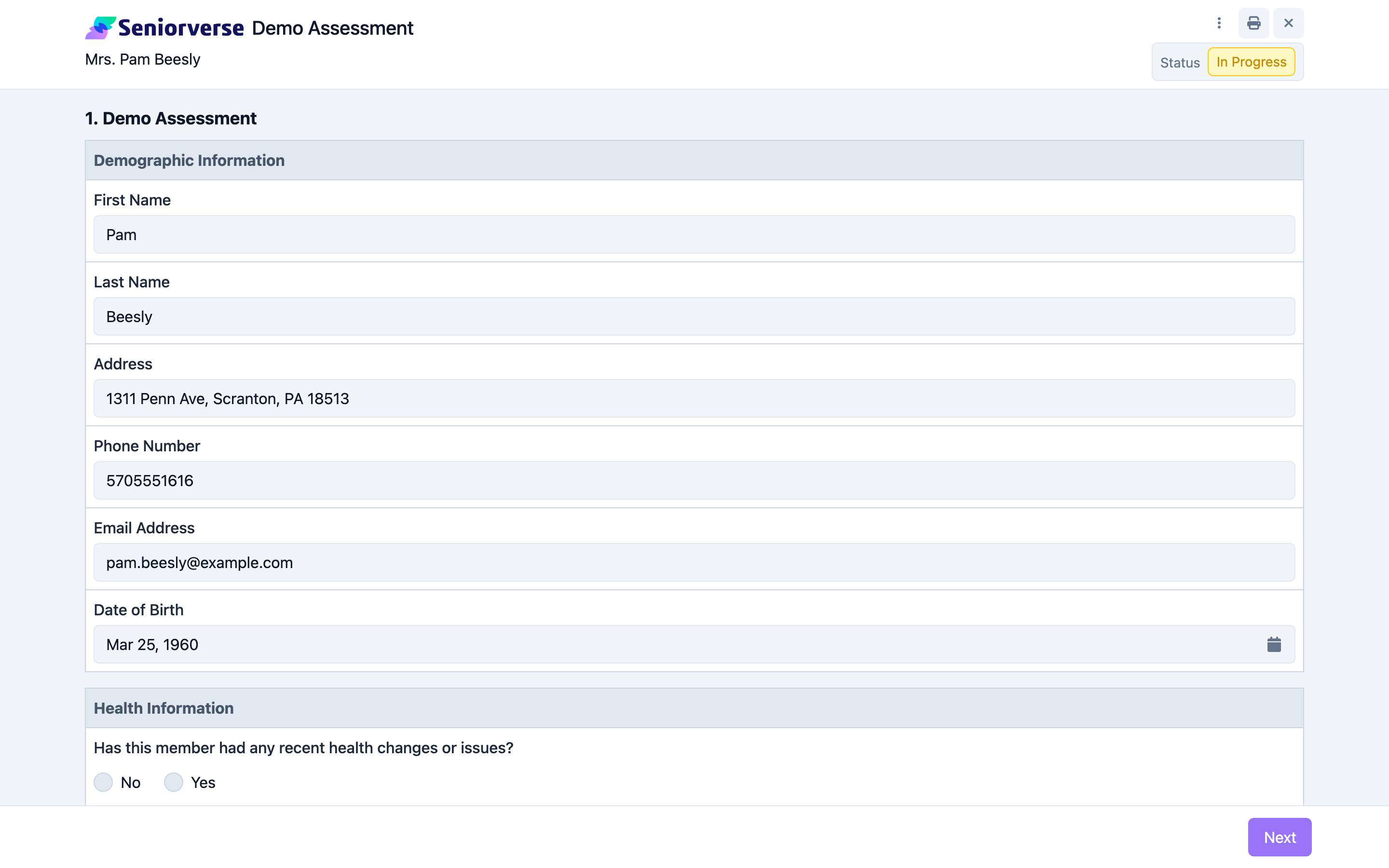 Assessment questions on a page