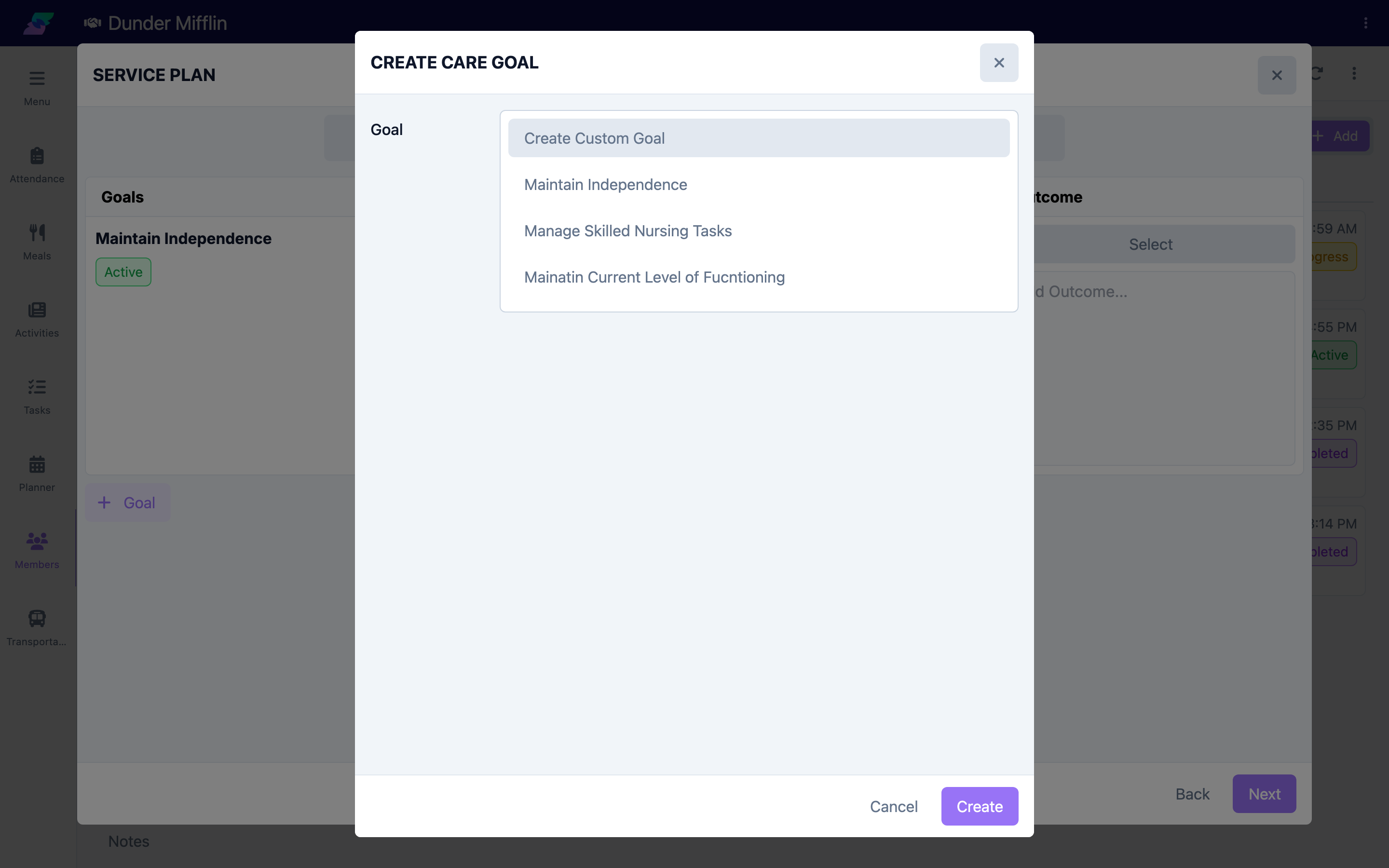Adding a goal to a member's plan