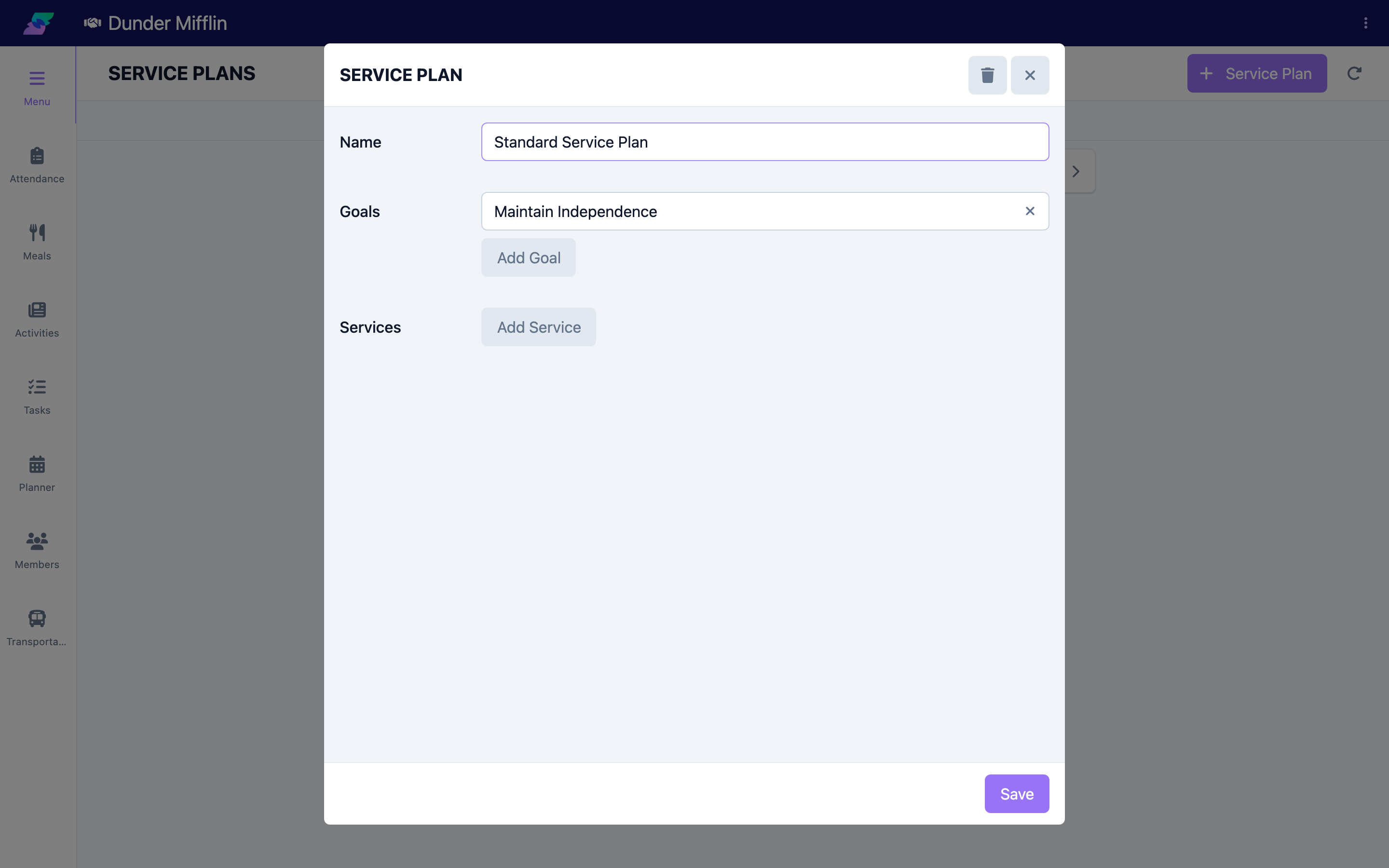 Template editor with the Name field