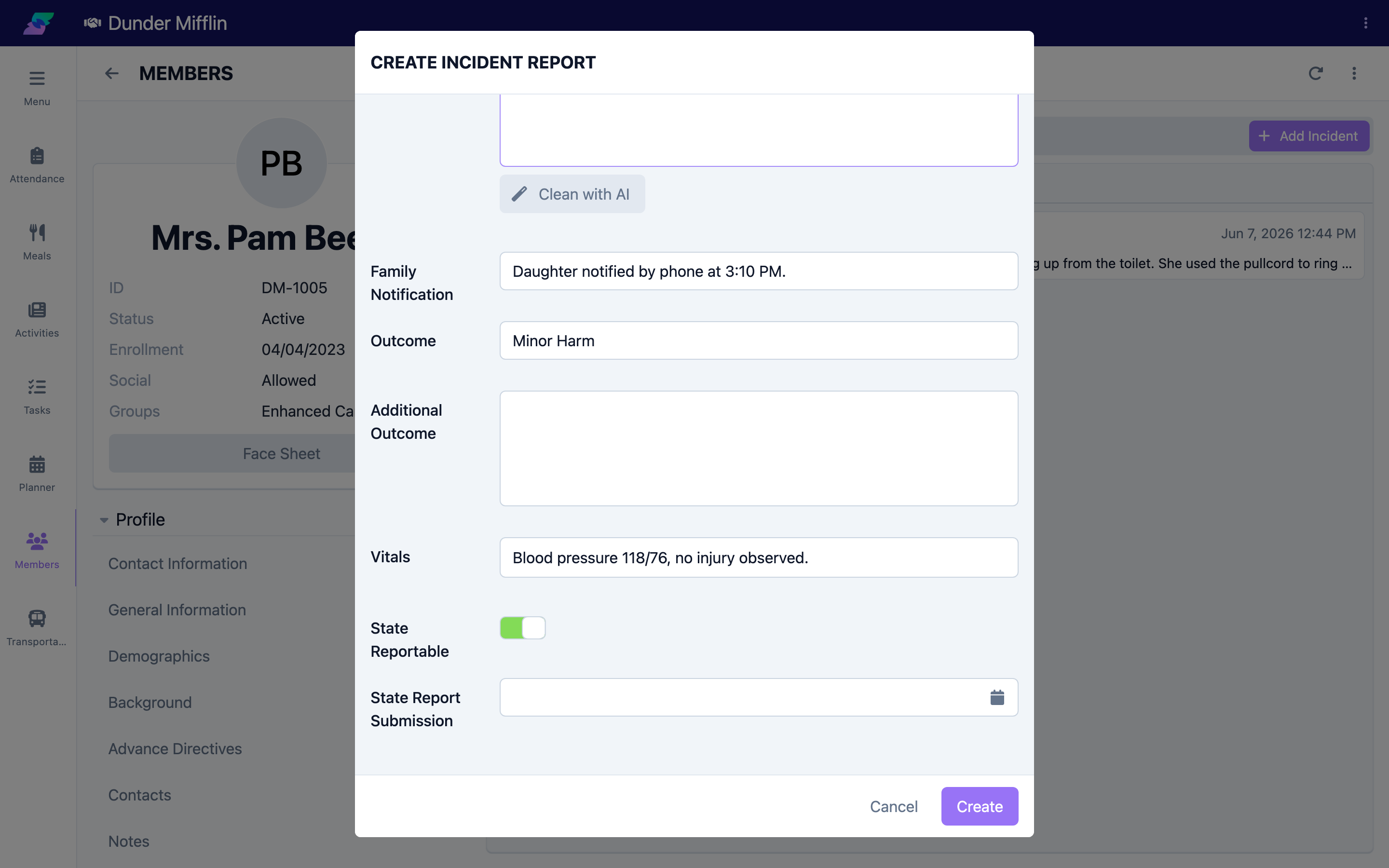 State Reportable toggle enabled with the State Report Submission date field