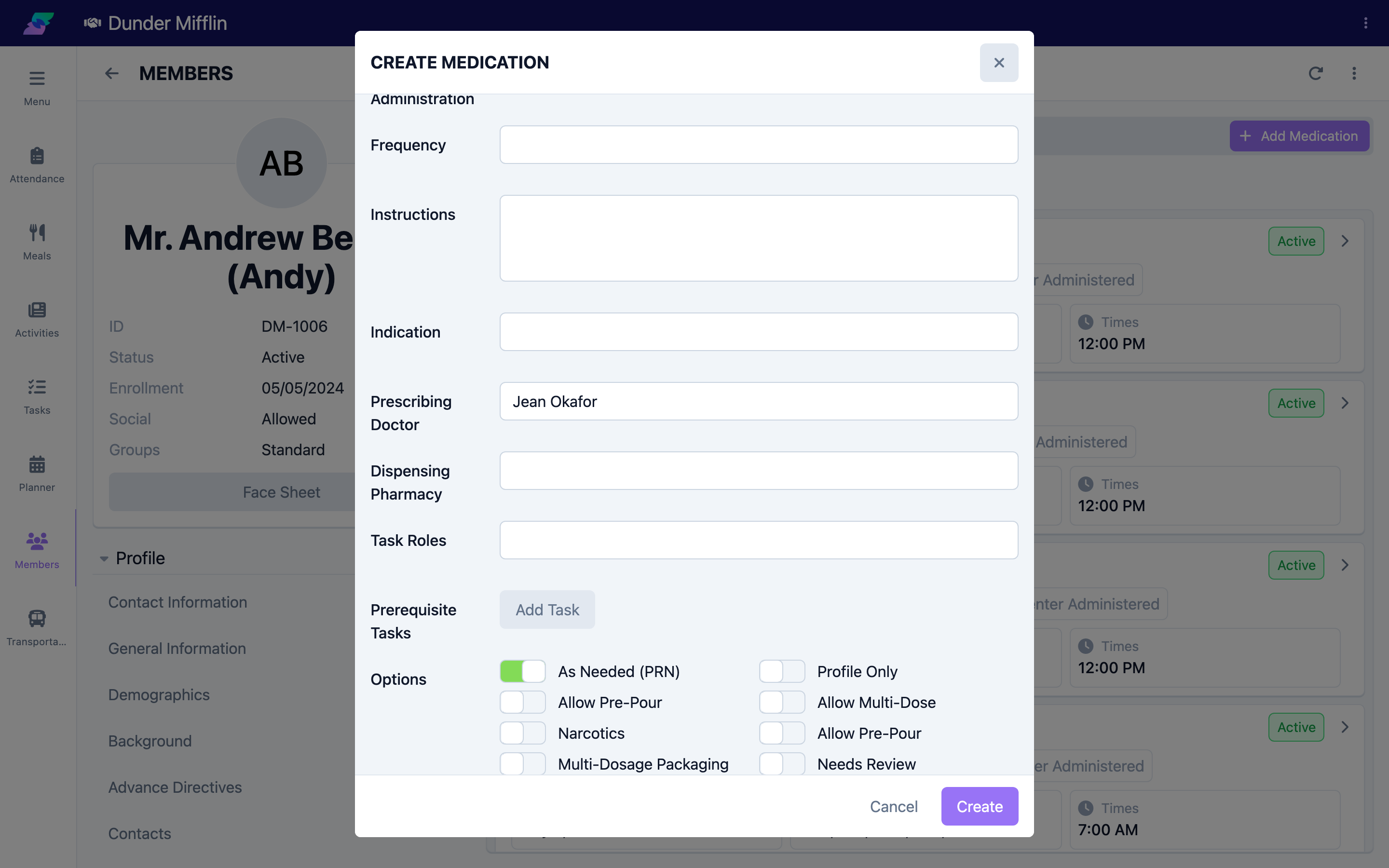 Medication details, route, and options completed