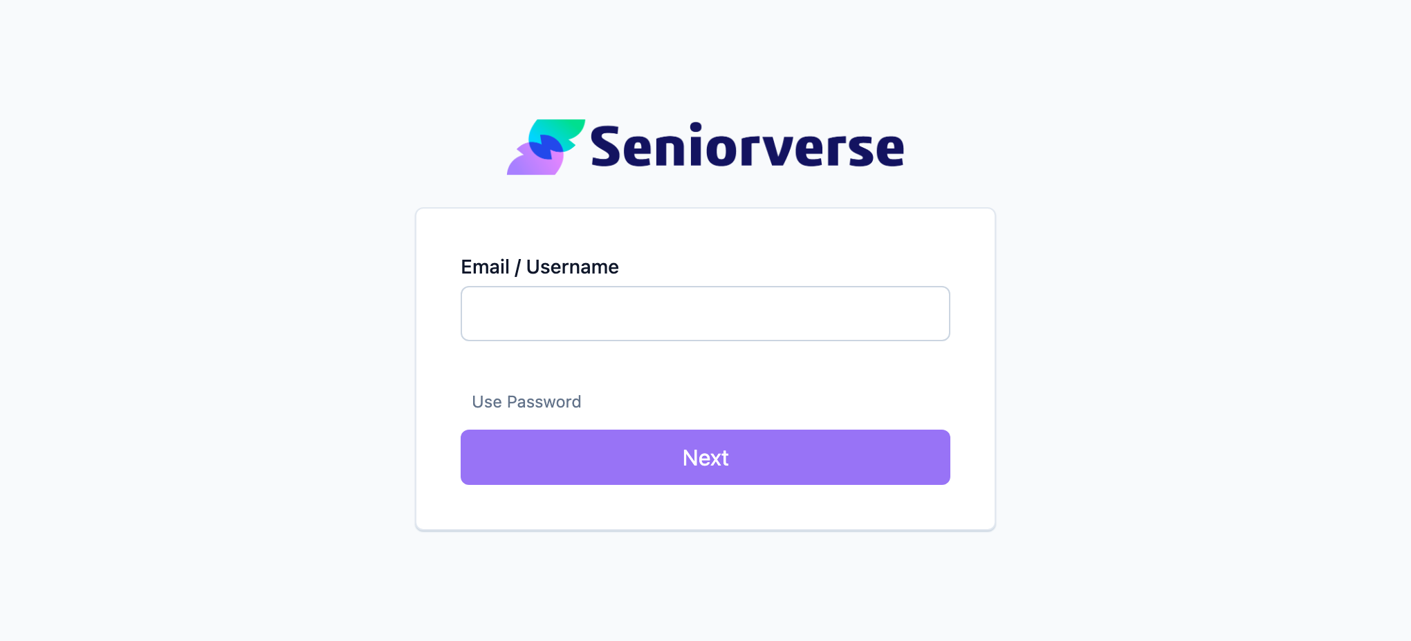 The Seniorverse sign-in page