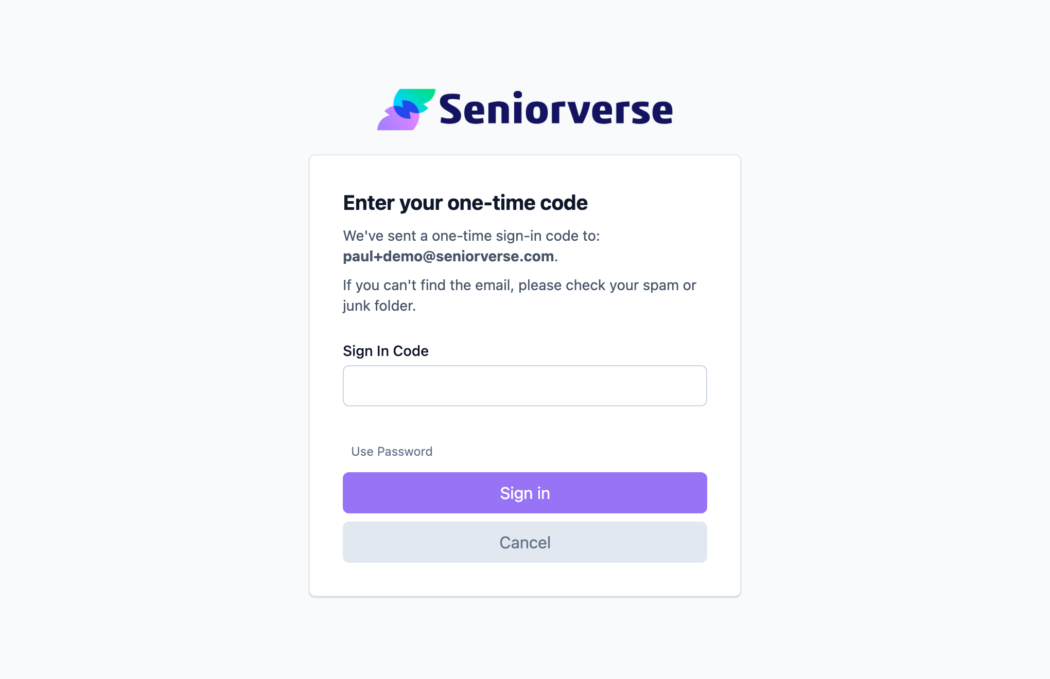 Entering the emailed sign-in code