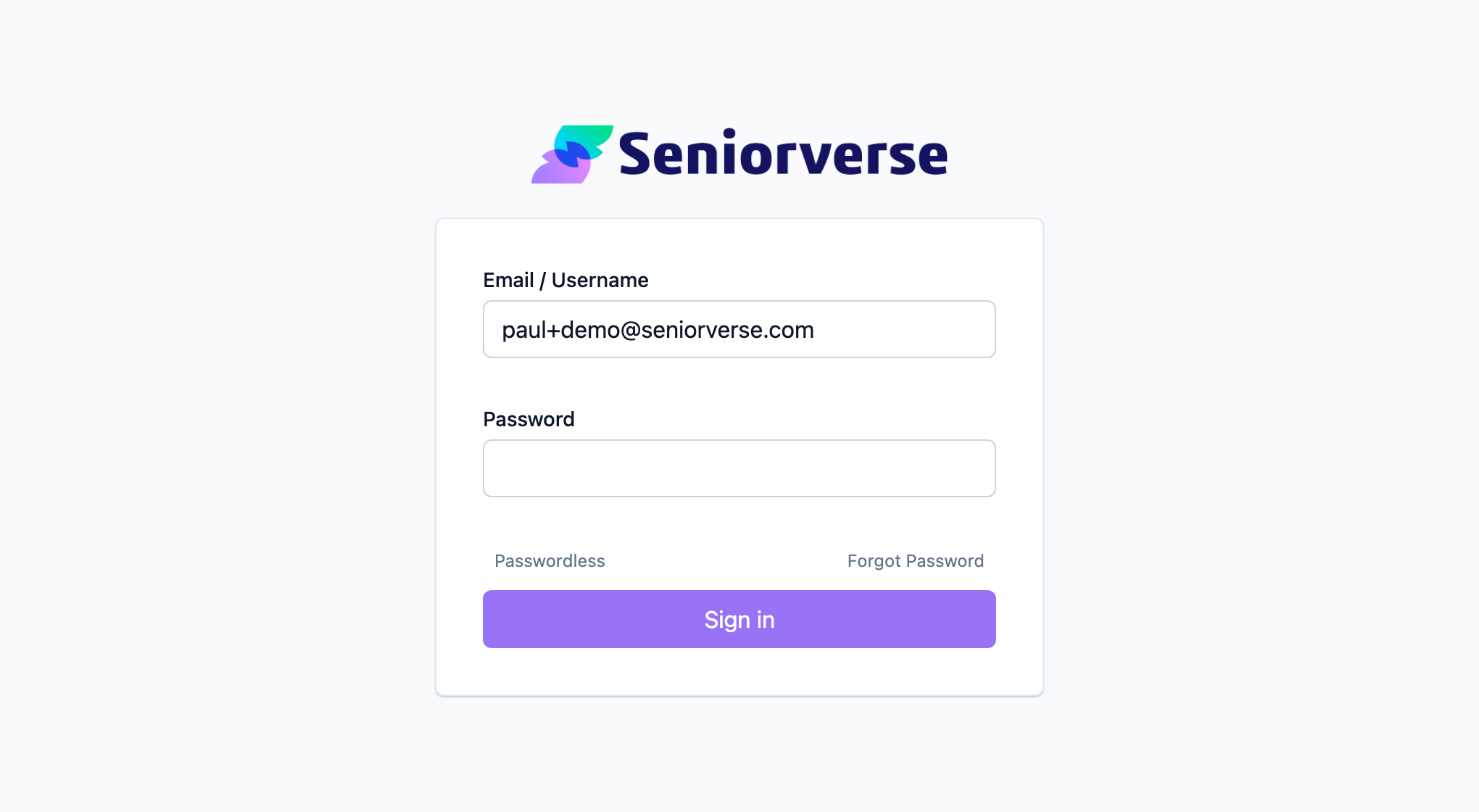 The password sign-in screen with the Use Password and Passwordless options
