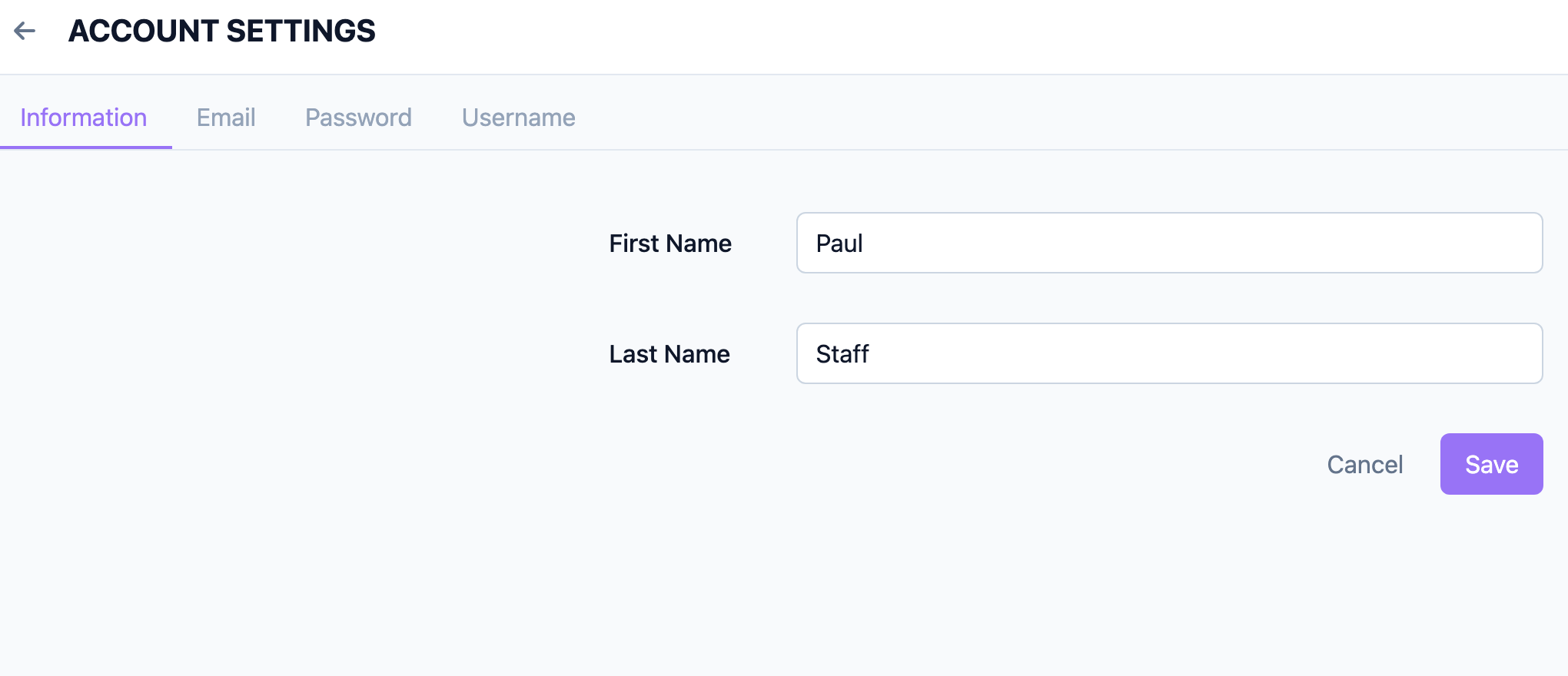 The four Account Settings tabs
