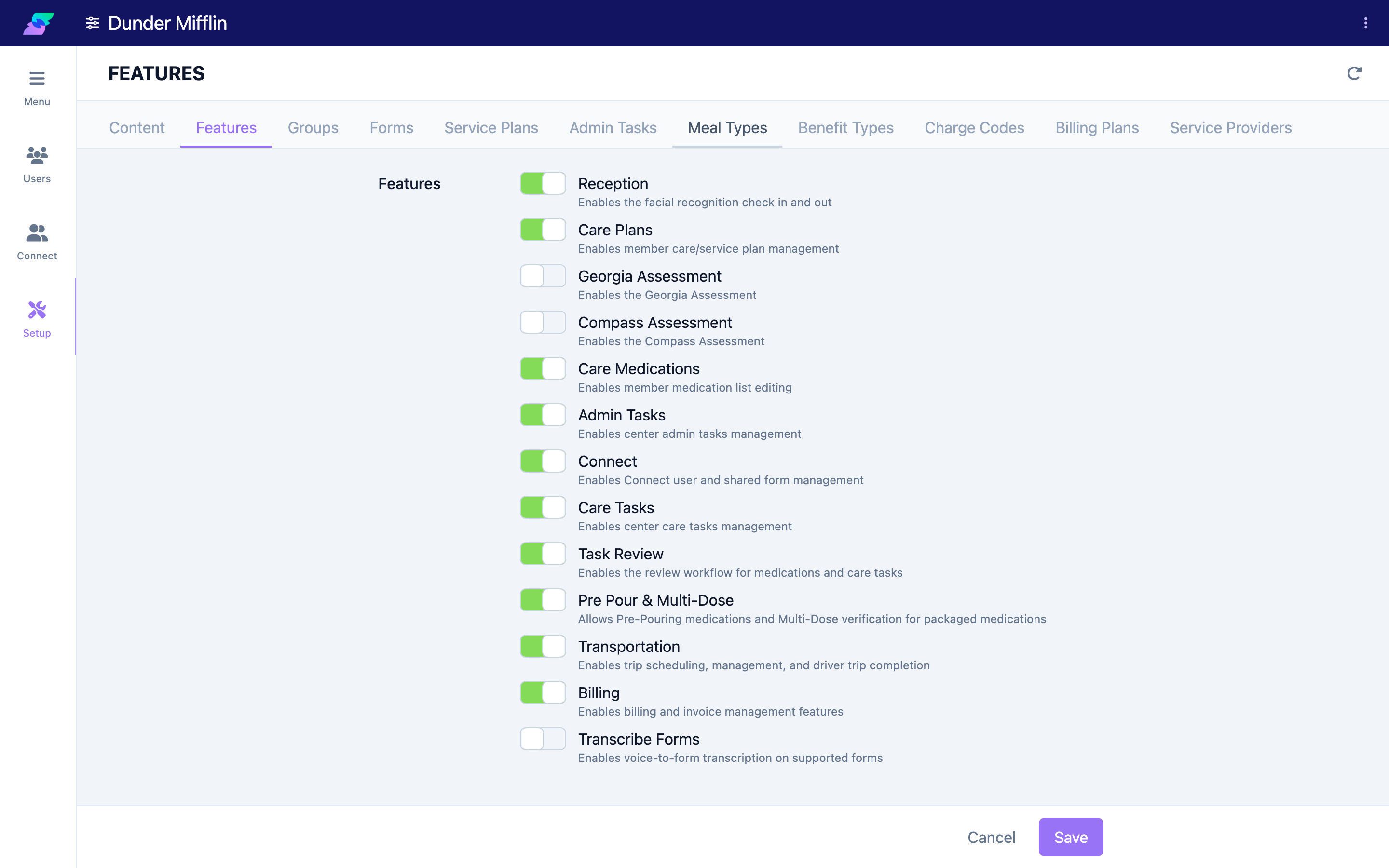 The Center module with its settings pages