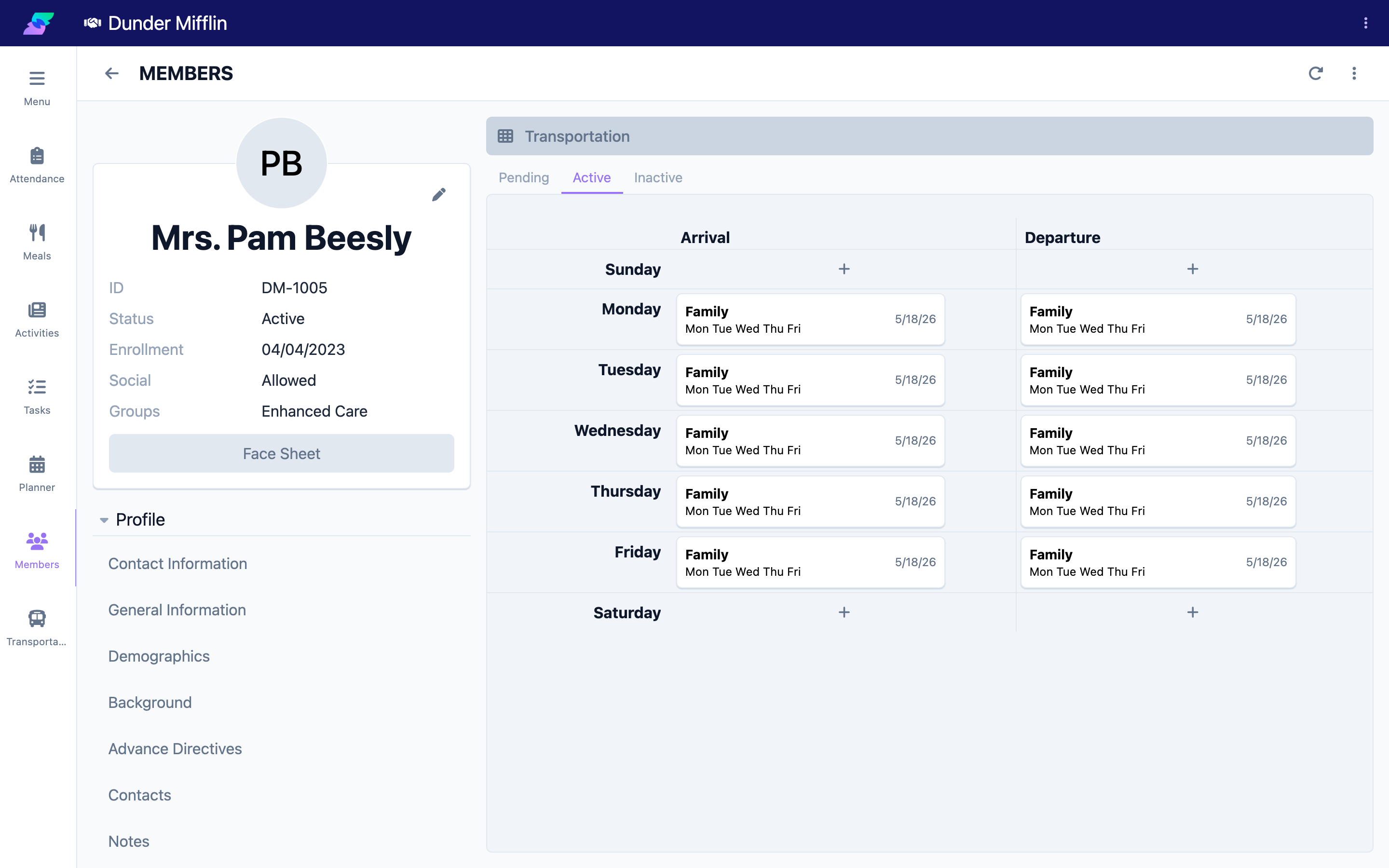 Transportation tab in the Services group