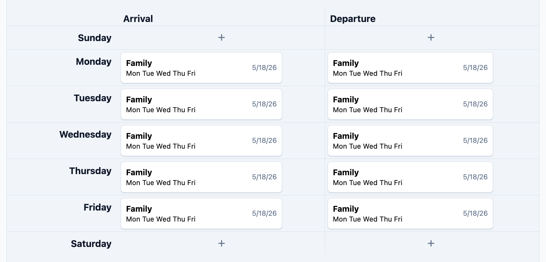 Two transportation records for arrival and departure