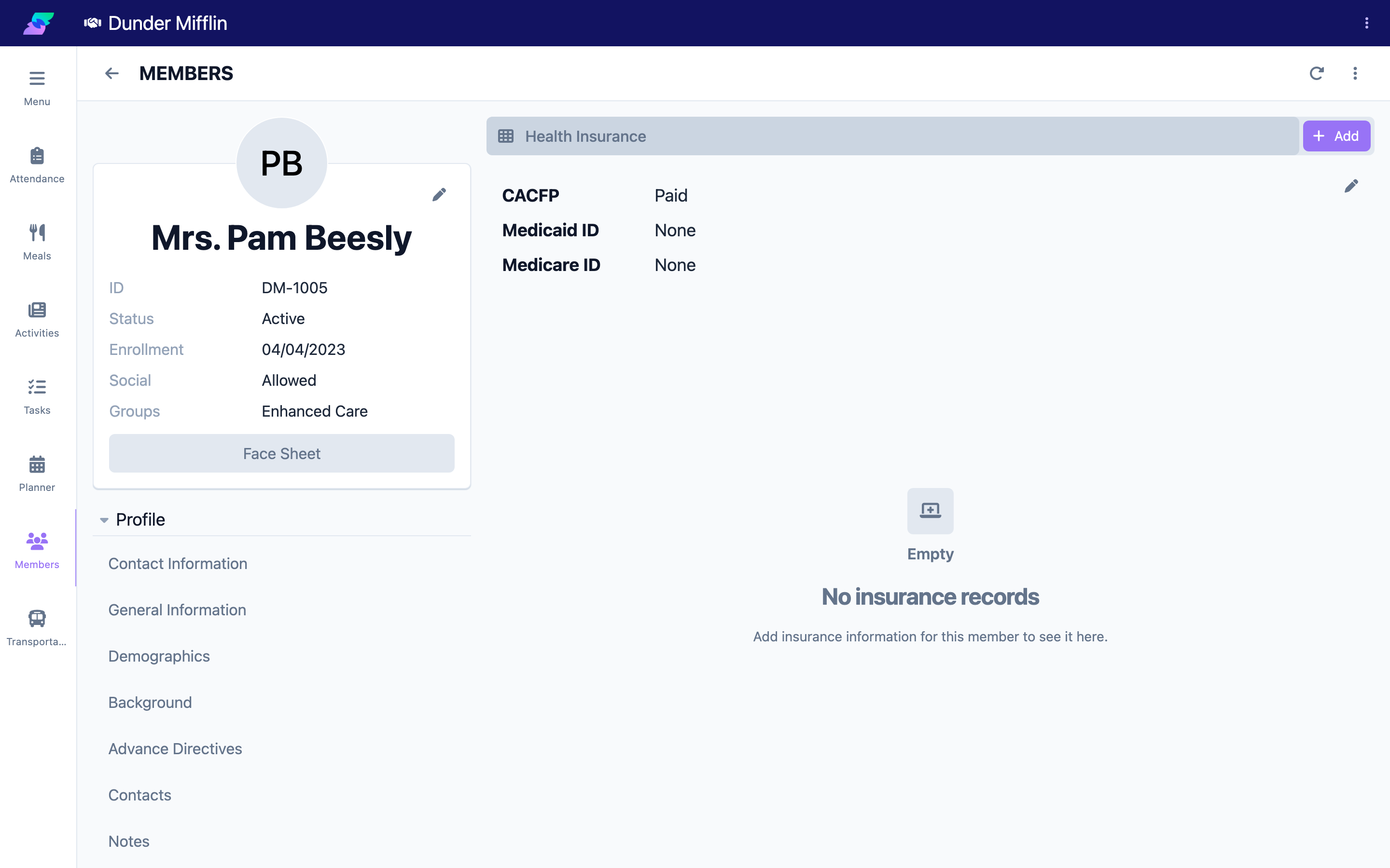 Health Insurance tab in the Services group