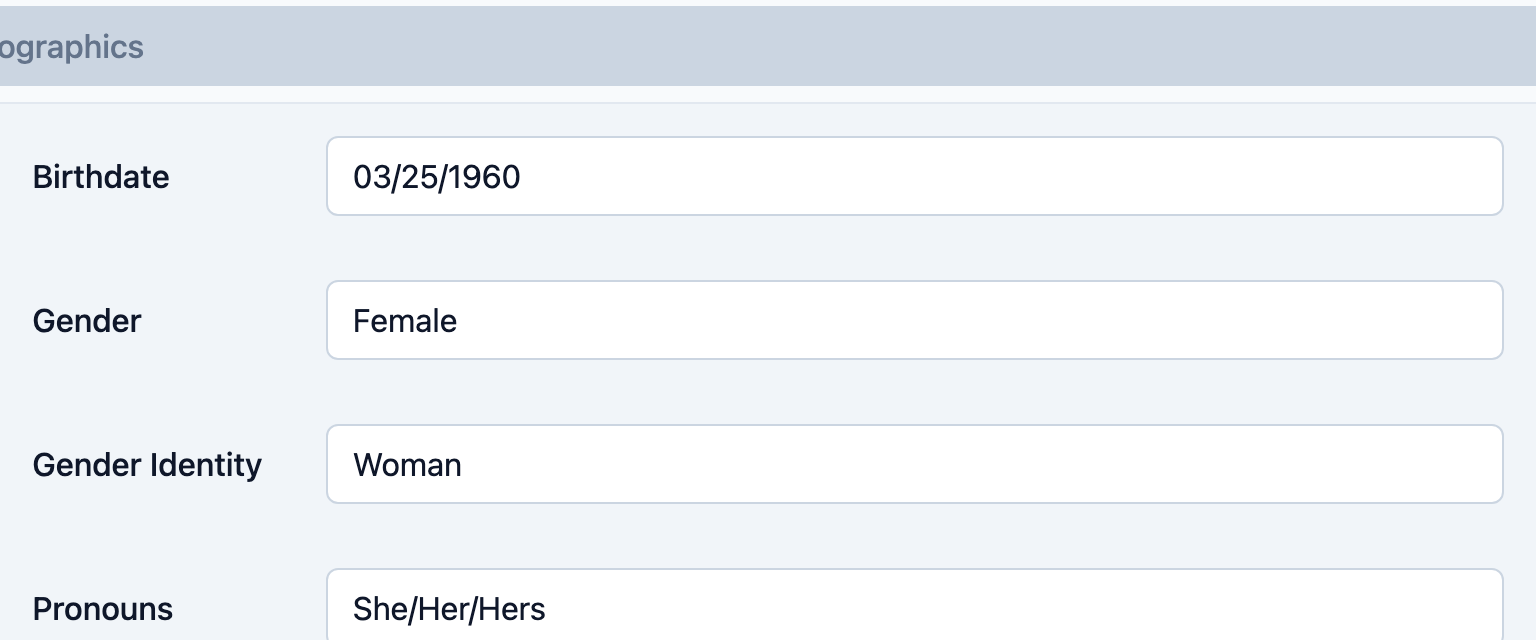 Birthdate field on the Demographics tab