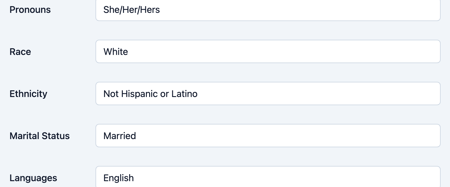 Race, ethnicity, and marital status fields