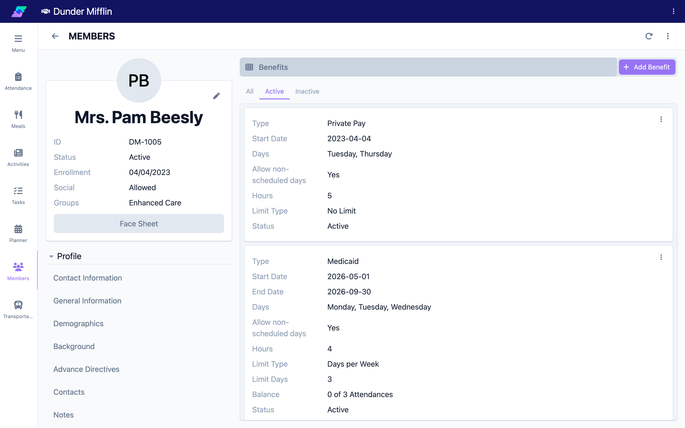 Benefits tab in the Services group
