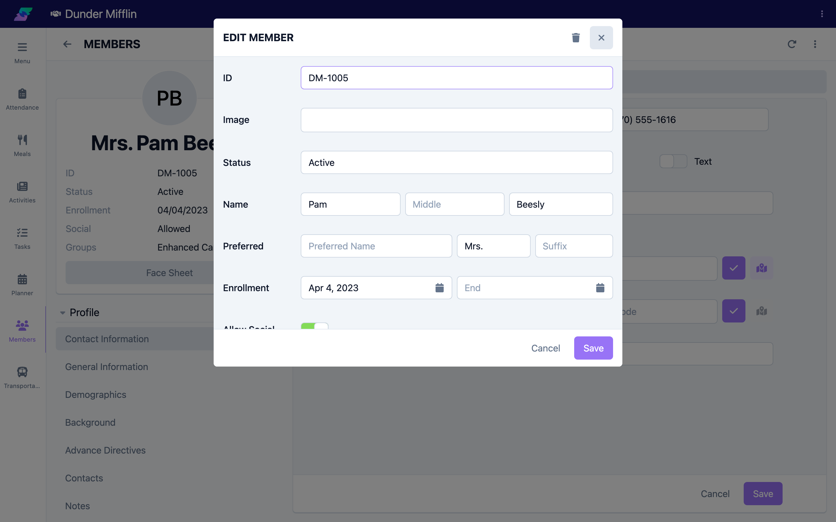 Image field on the member edit form
