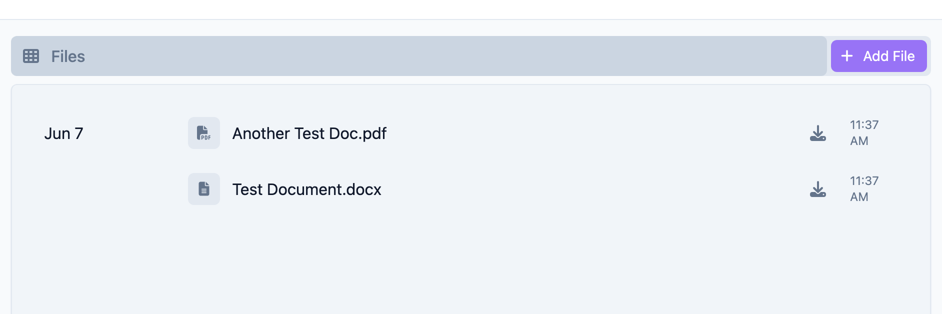 Files list grouped by date, newest first