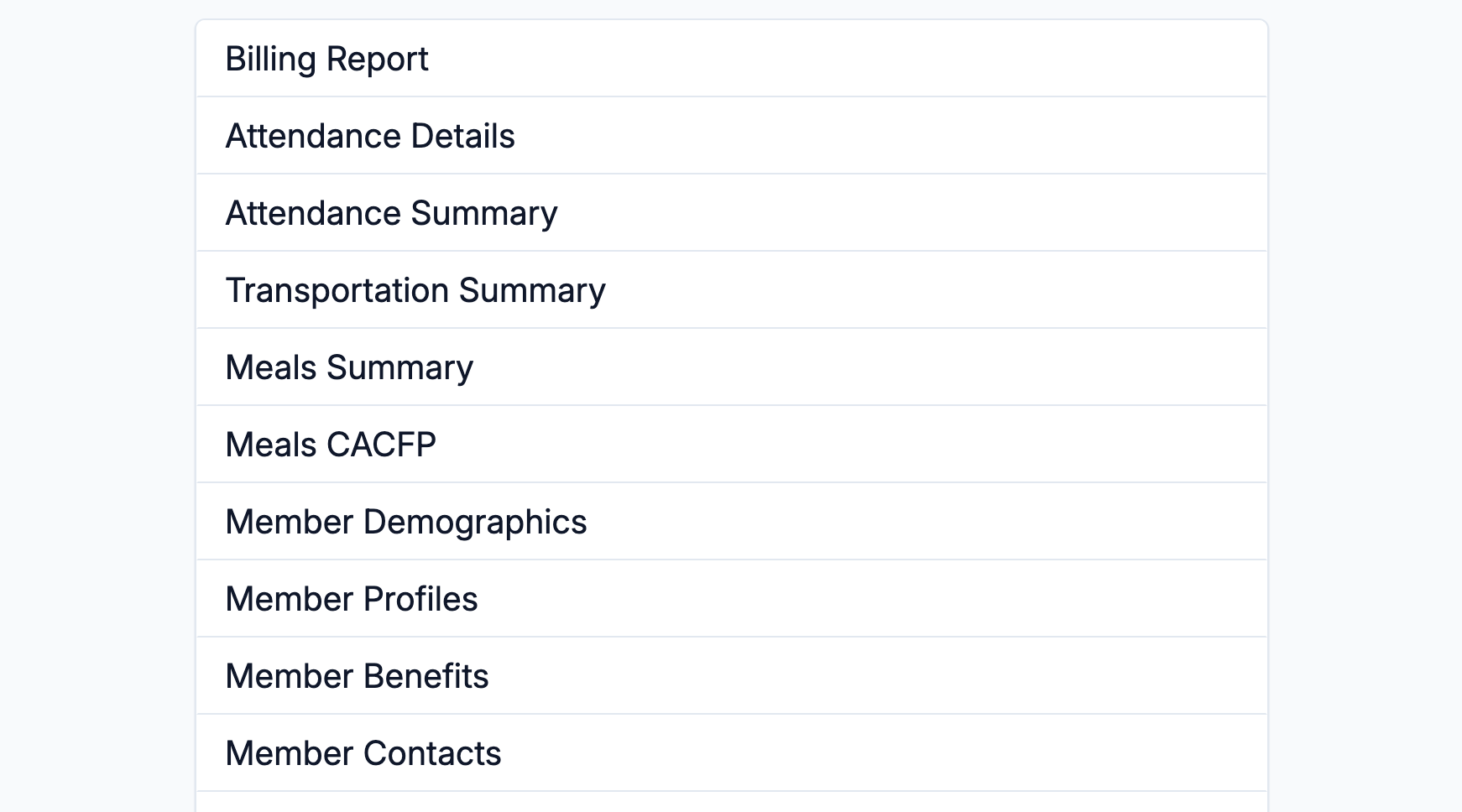 Open Meals Summary or Meals CACFP from the Reports list